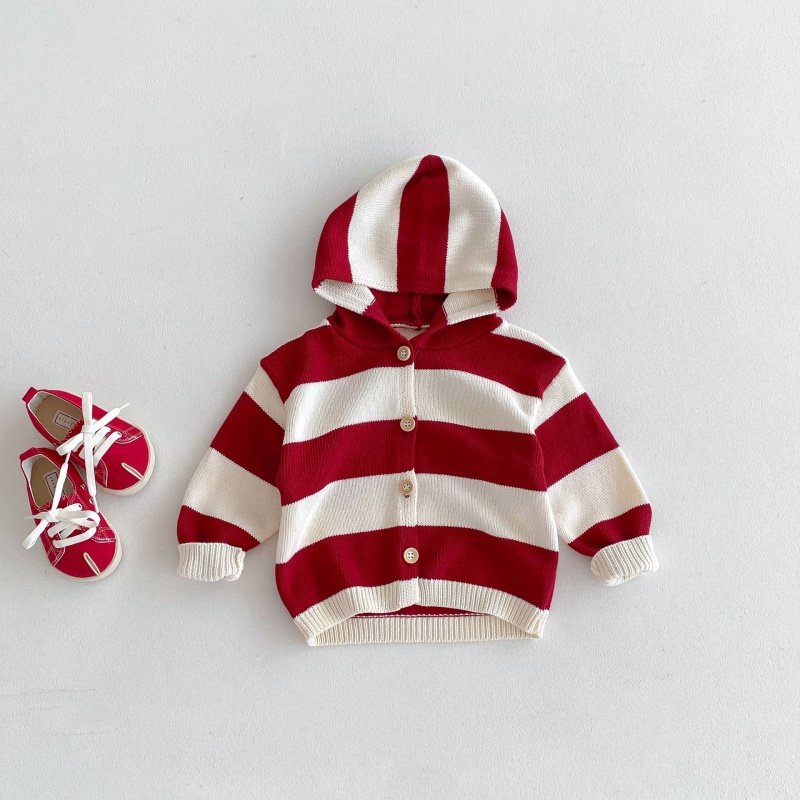 Baby & Toddler Red Striped Hooded Cardigan Sweater
