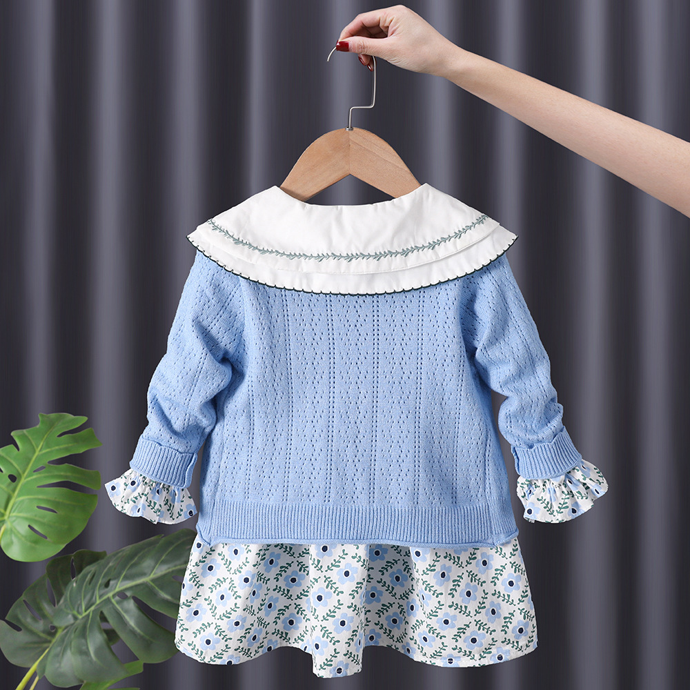 2-Piece Baby Kids' Girls' Cardigan & Floral Print Dress Set