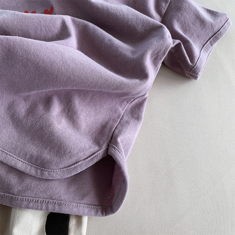 Kid Retro Purple Solid Color Casual T-Shirt