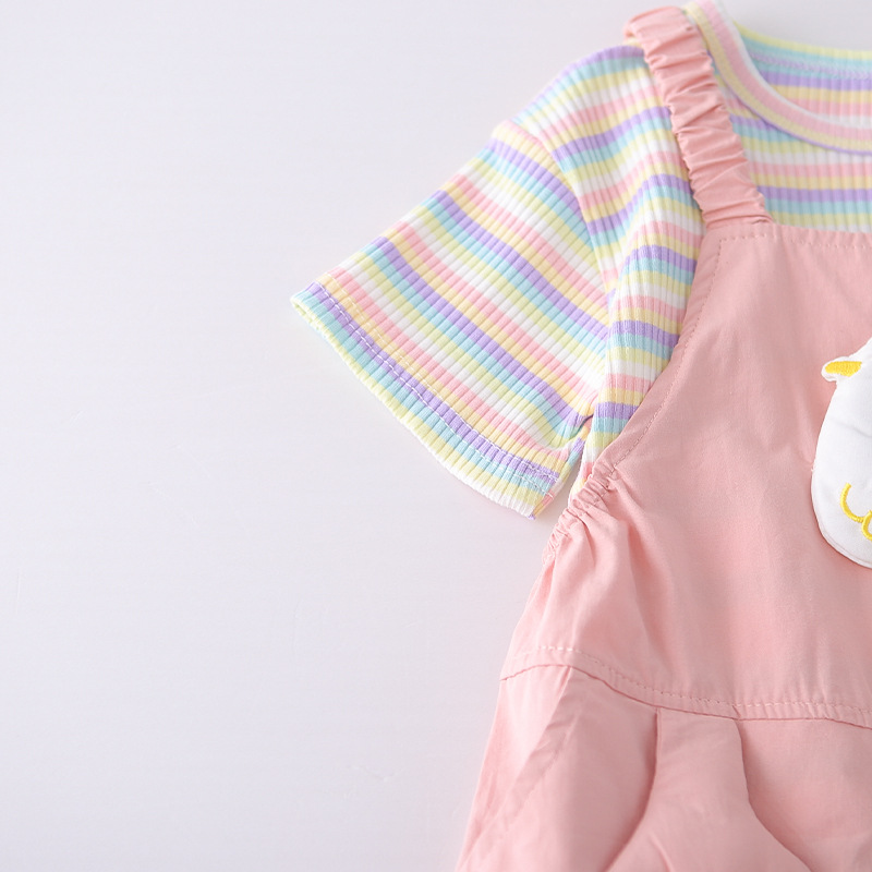 Toddler 2-Piece Duck Striped Overalls Set