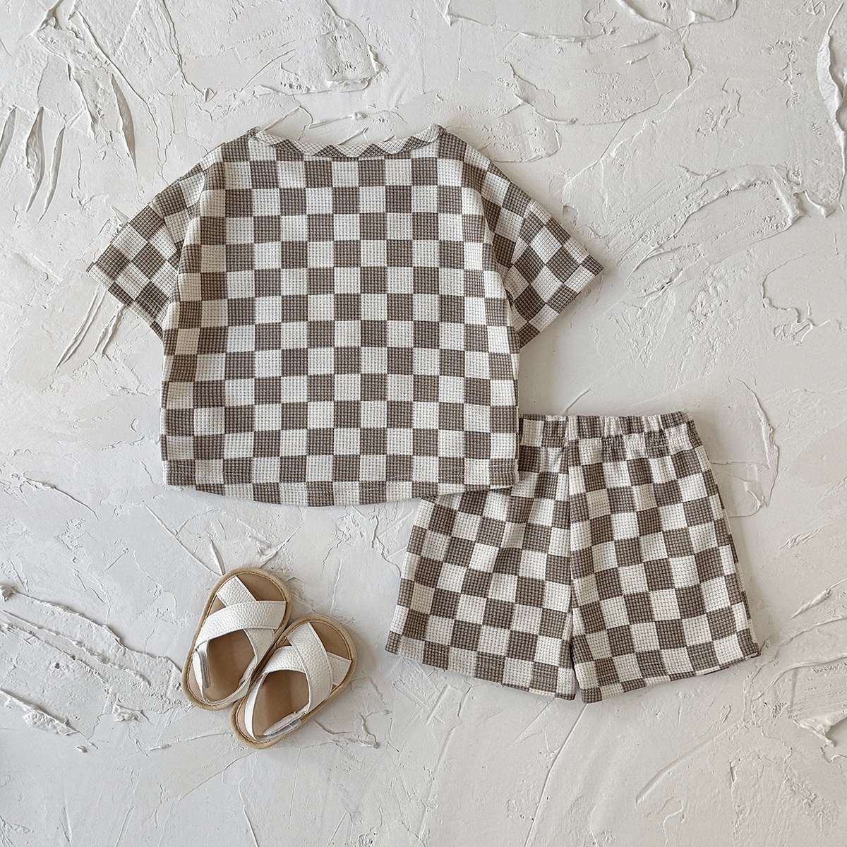 Baby 2-Piece Checkerboard Pattern Waffle Set