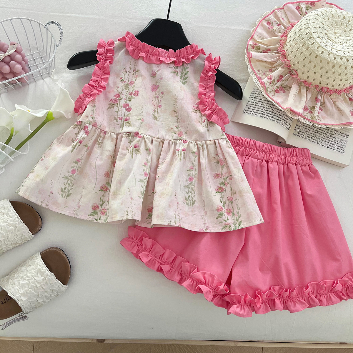 Toddler & Kids Flowers Frilled Edge  2-Piece Set
