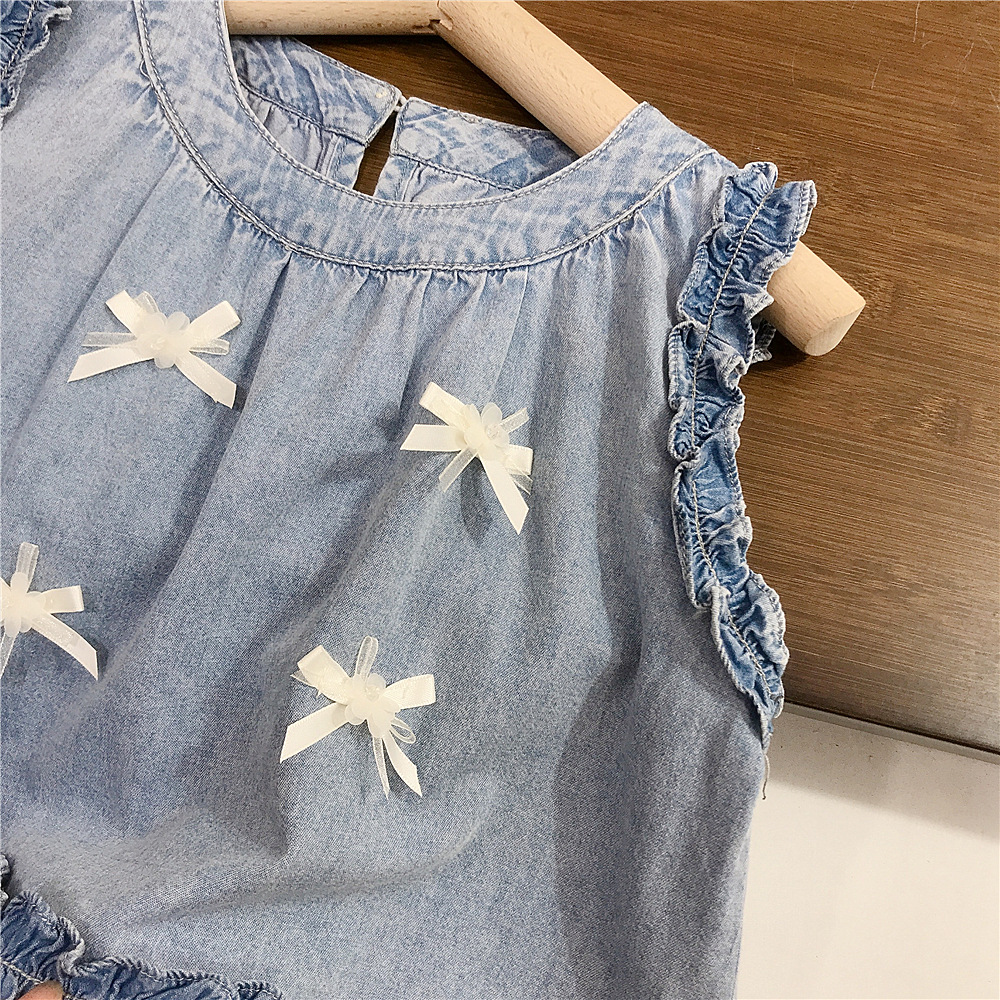 Kid Girls Bow Tie Sleeveless Vest and Pants 2-piece Set