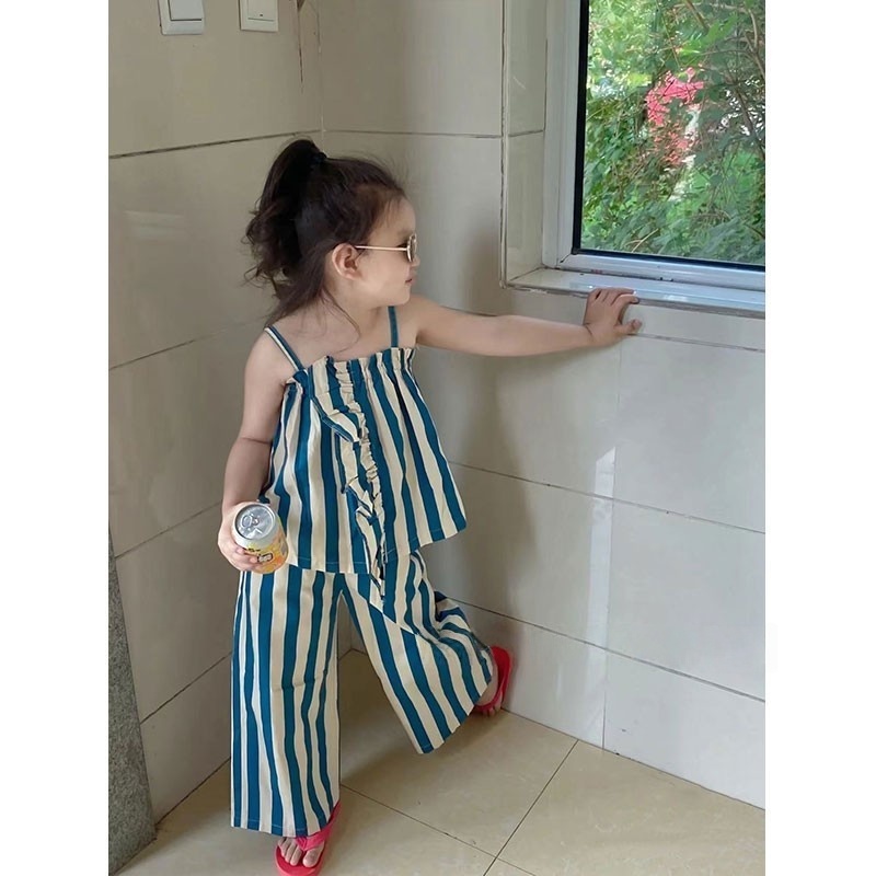 2-Piece Toddler Girls' Striped Tank Top & Wide-Leg Pants Set