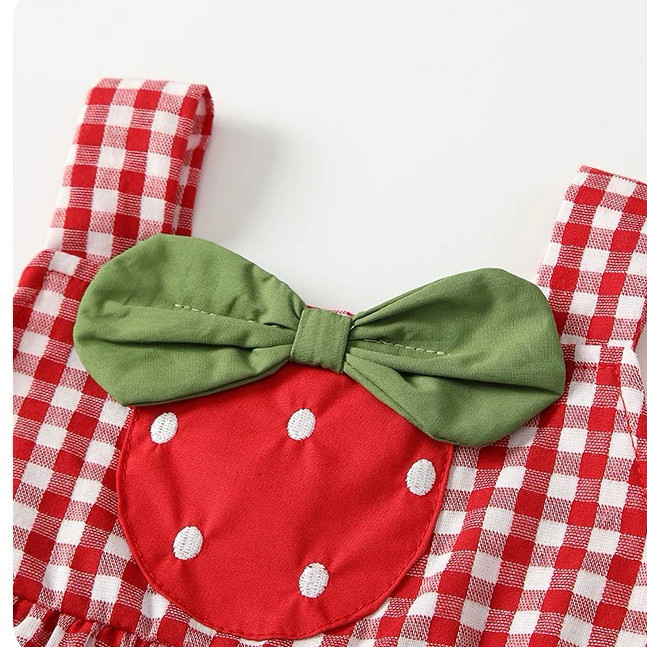 Kids Strawberry Camisole Plaid Top and Denim Shorts Sets