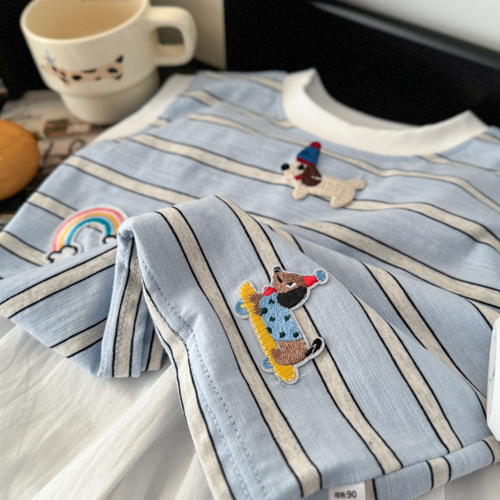Kids Rainbow Puppy Striped Vest Top and Pants Set