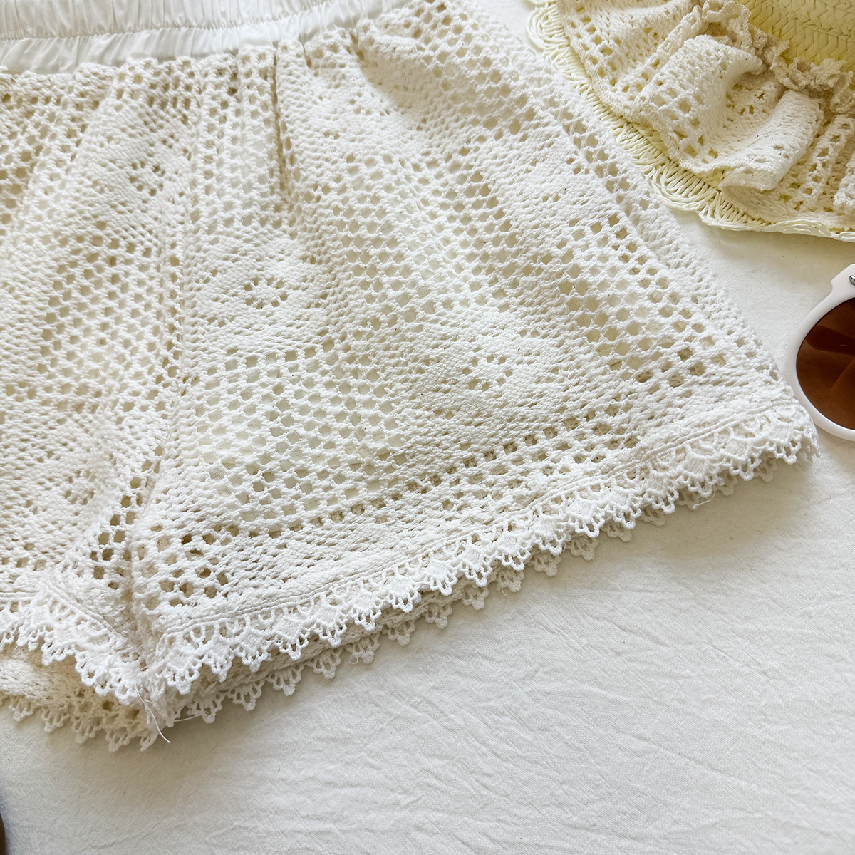 Kids Collar Openwork Lace Trim Bow Top and Pants Set