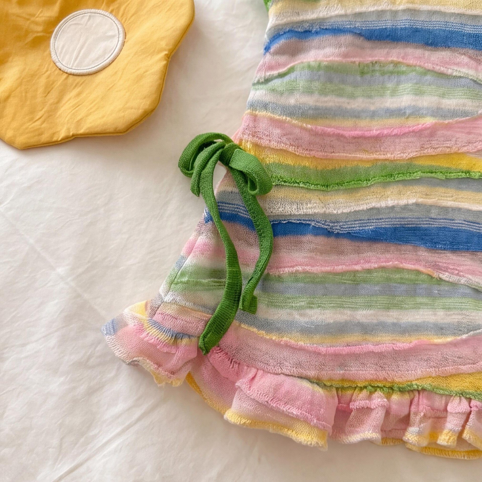 Kids Colorful Stripes Flower Bow Vest Dress