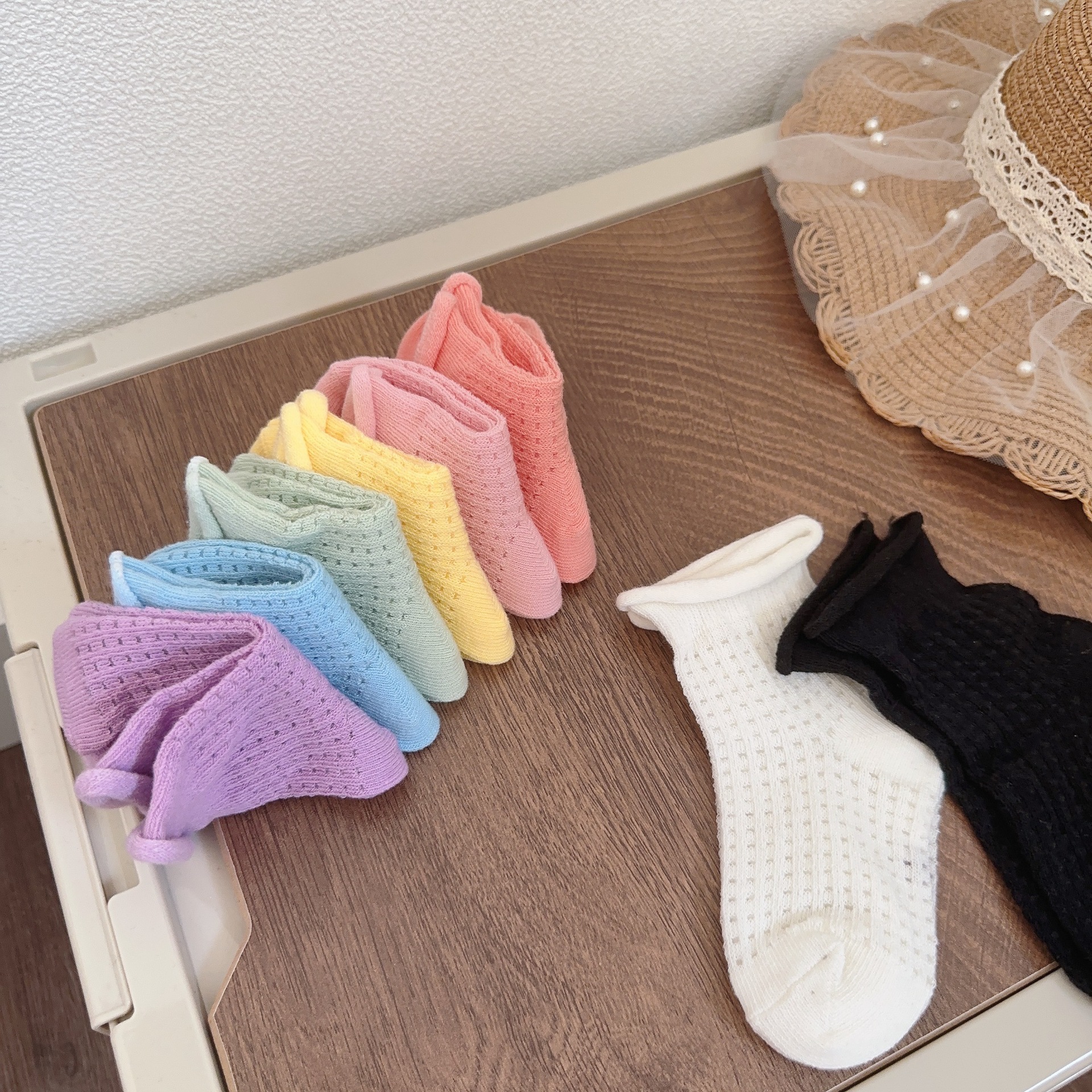 Baby& Kid Mesh Rolled-up Solid Color Socks
