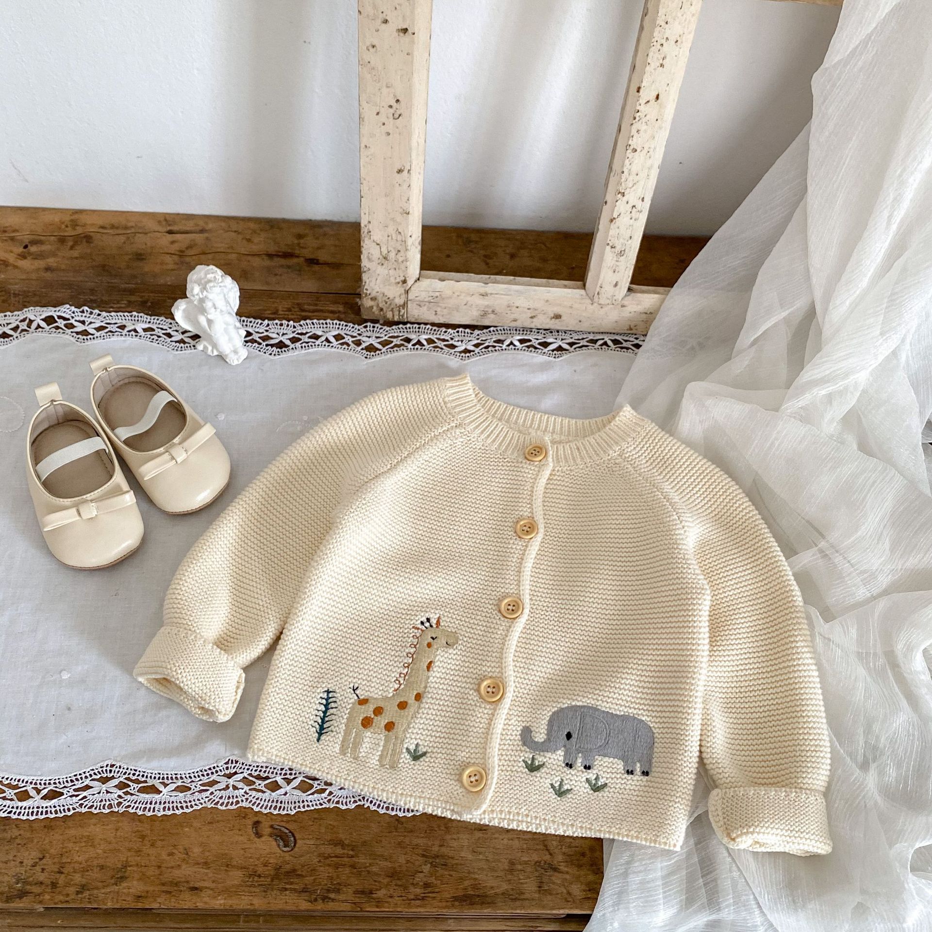 Baby Embroidered Animal Knit Cardigan Sweater