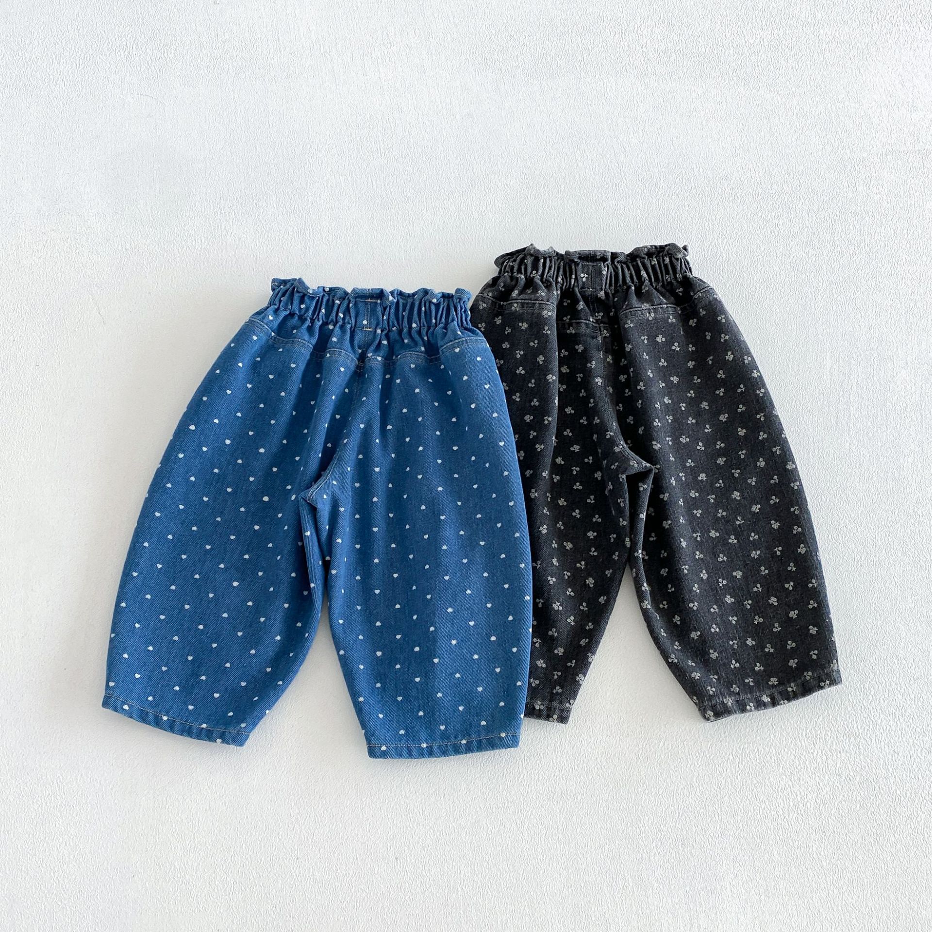 Kids Heart Cherry Print Denim Pants