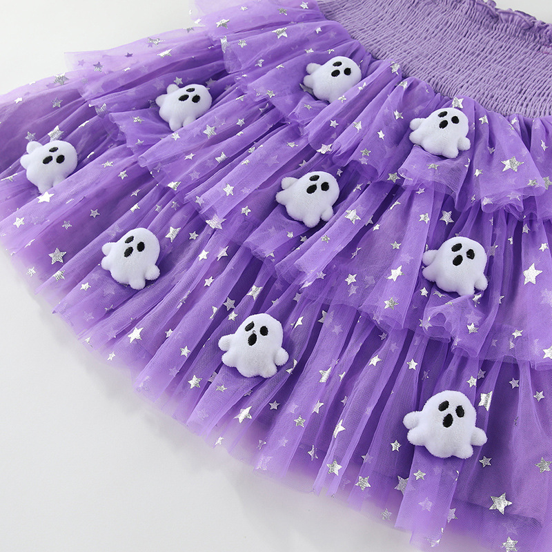 Kids Ghost Pumpkin Mesh Fabric Cami Dress