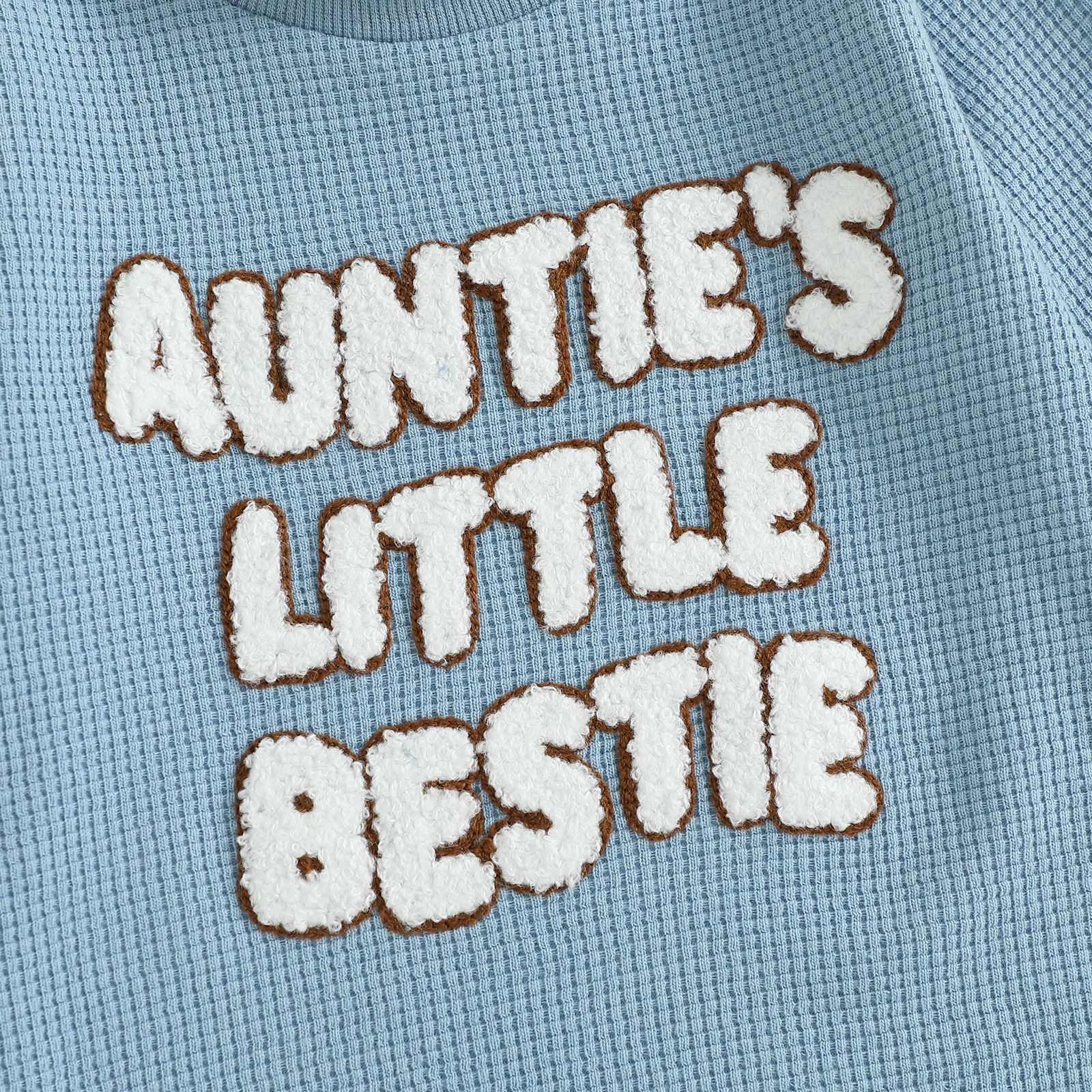 AUNTIE'S LITTLE BESTIE Baby Waffle Embroidery Bodysuit Pants Set
