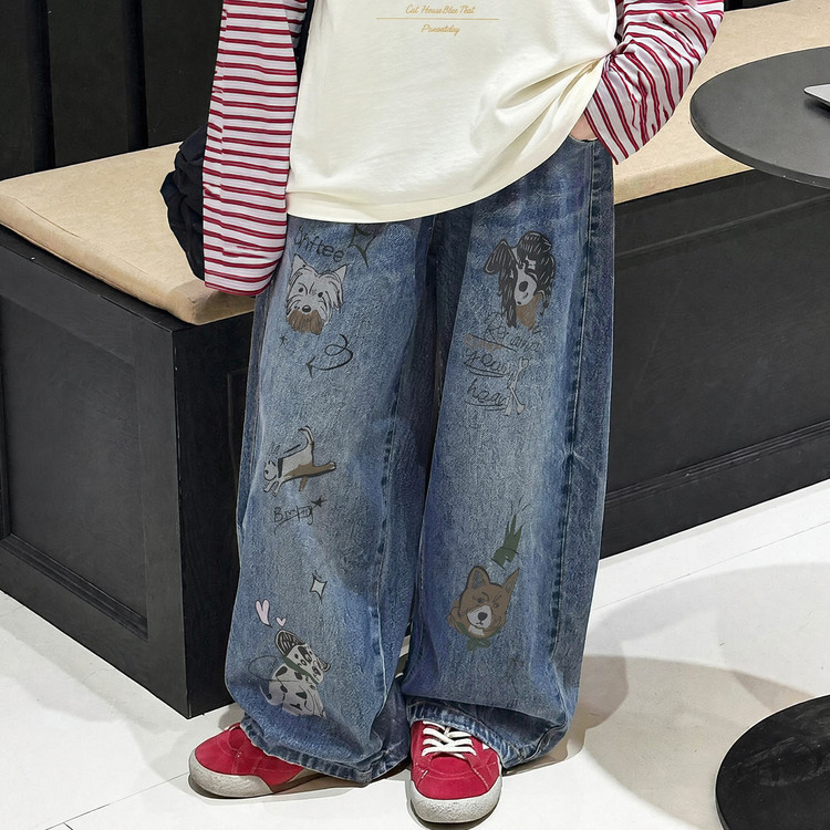 Kids Dog Pattern Denim Pants