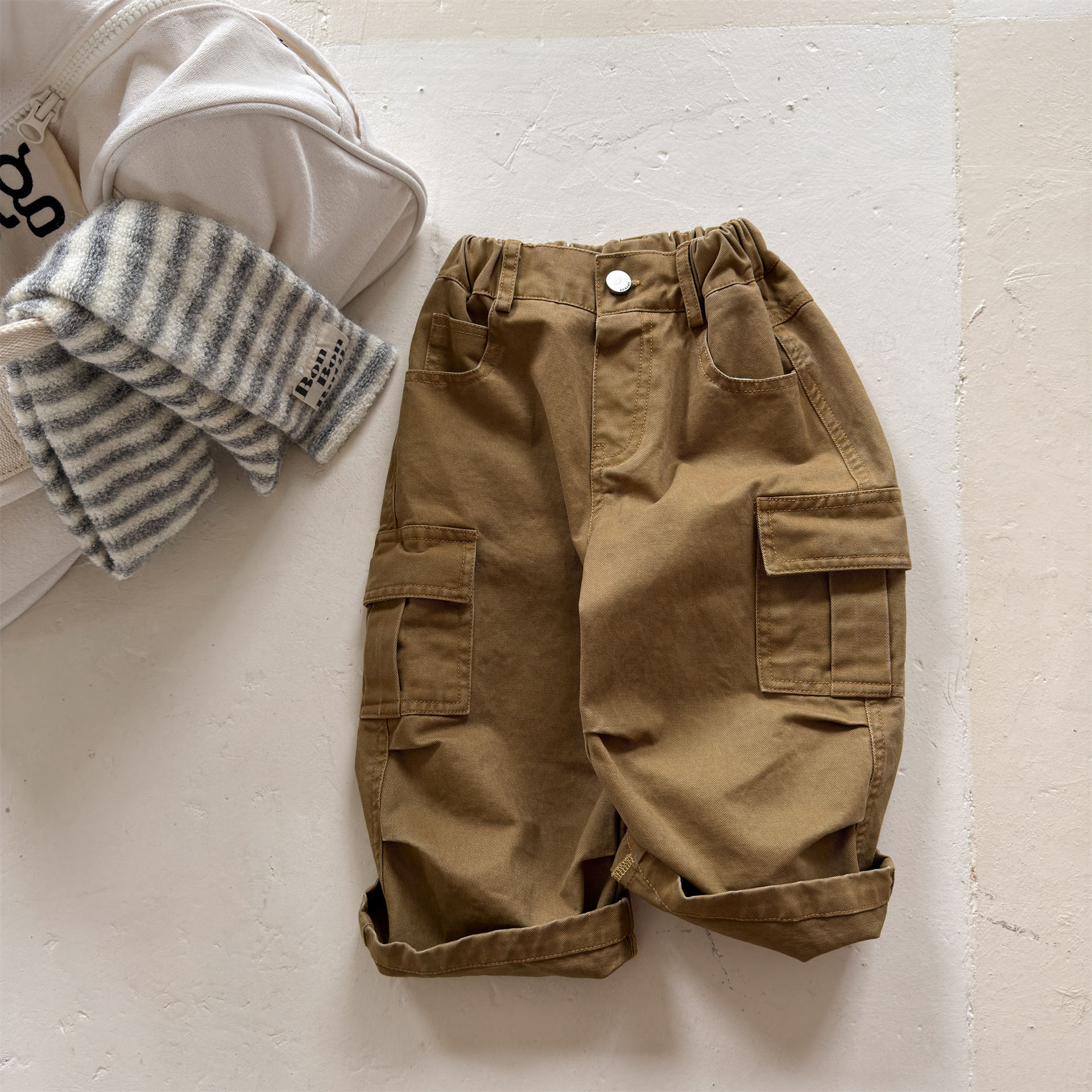 Kids Solid Color Cargo Denim Pants