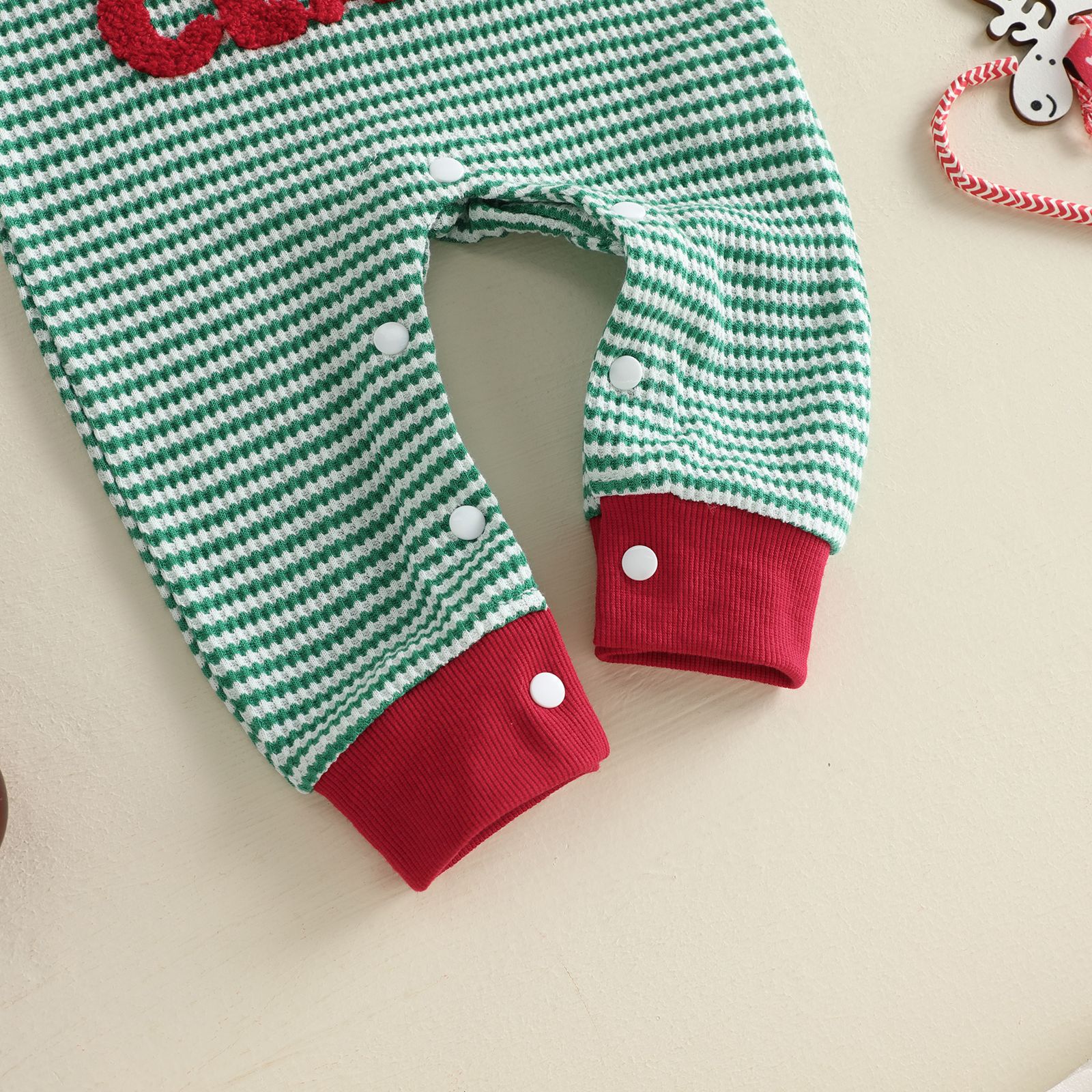 Baby Letter Embroidery Color Blocking Stripe Waffle Romper