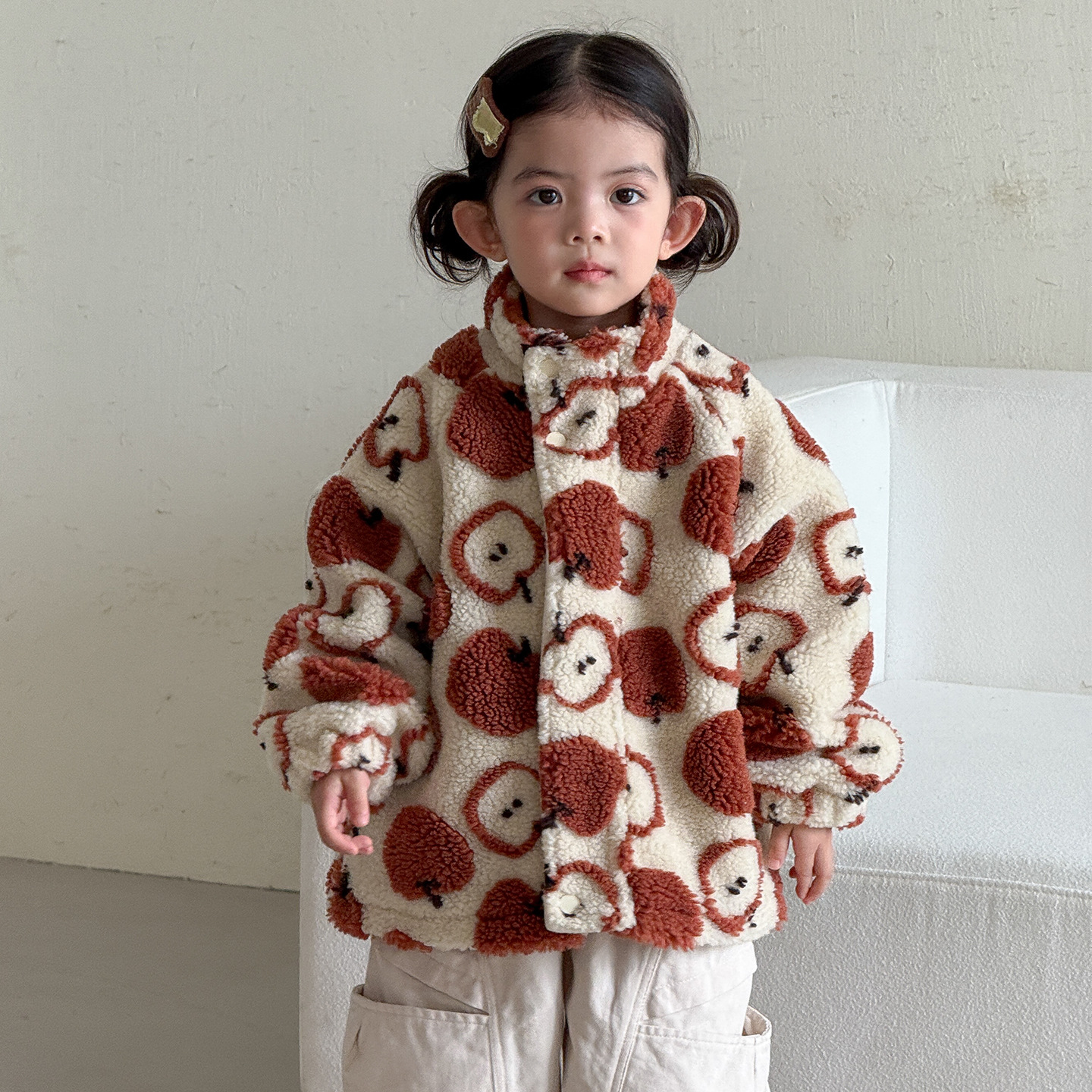 Kids Fruit Food Print Lambswool Outerwear