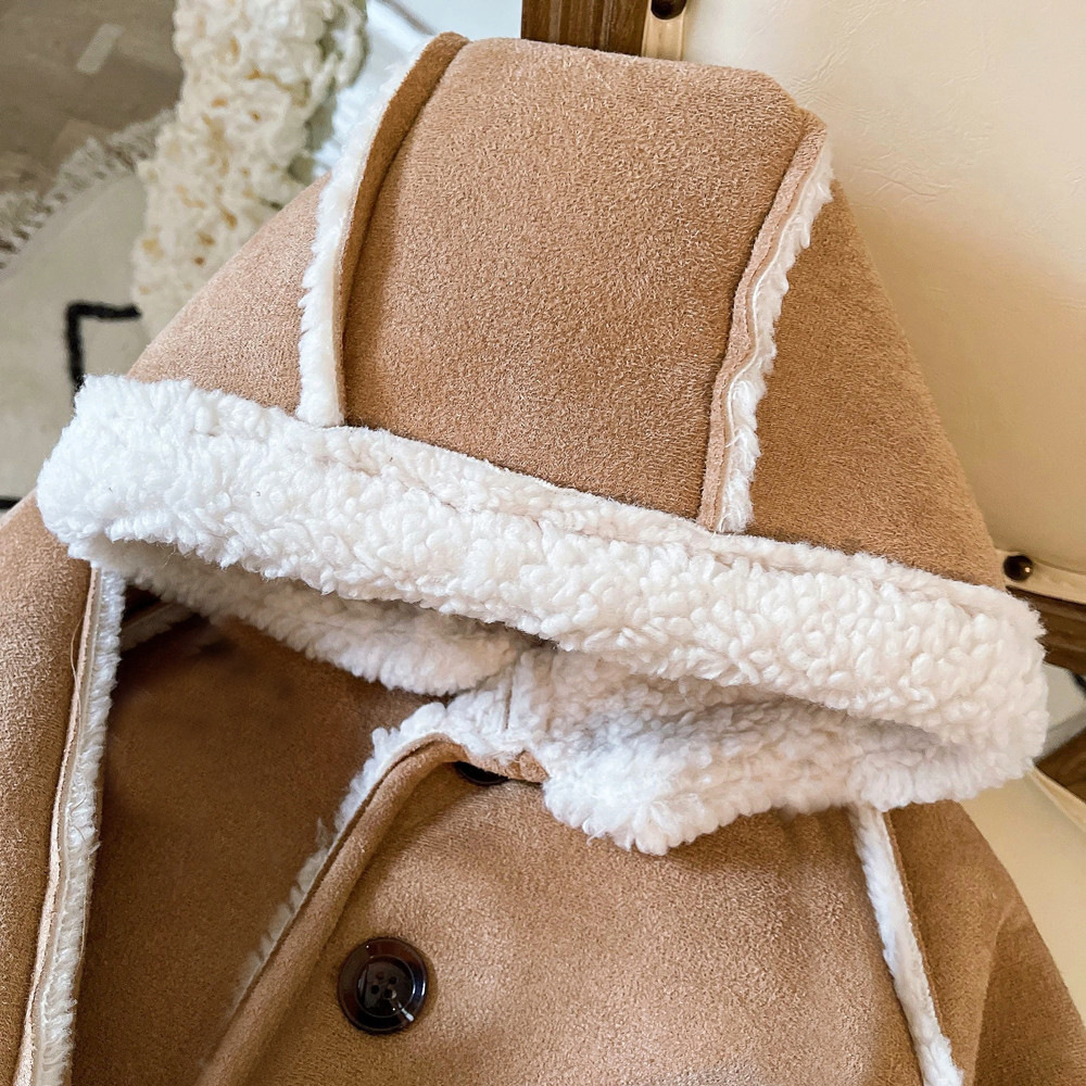 Kids Retro Fleece Lined Lambswool Hooded Outerwear