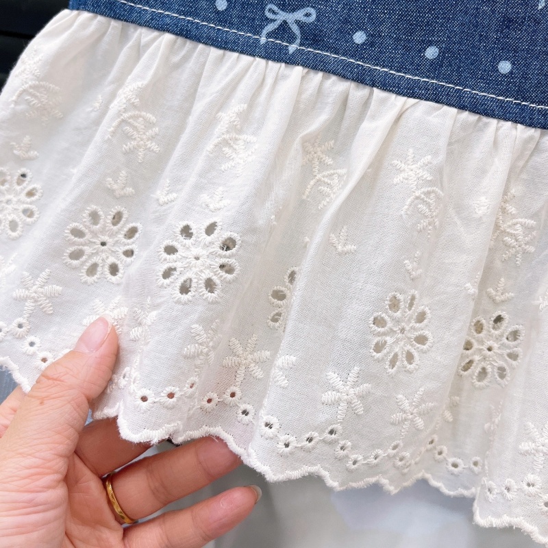 2-Piece Baby Toddler Girls Lace Denim Patchwork Set