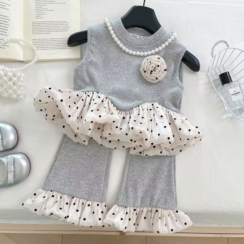 Kid Girl Polka Dot Patchwork Sleeveless Pants 2 - Pieces Set