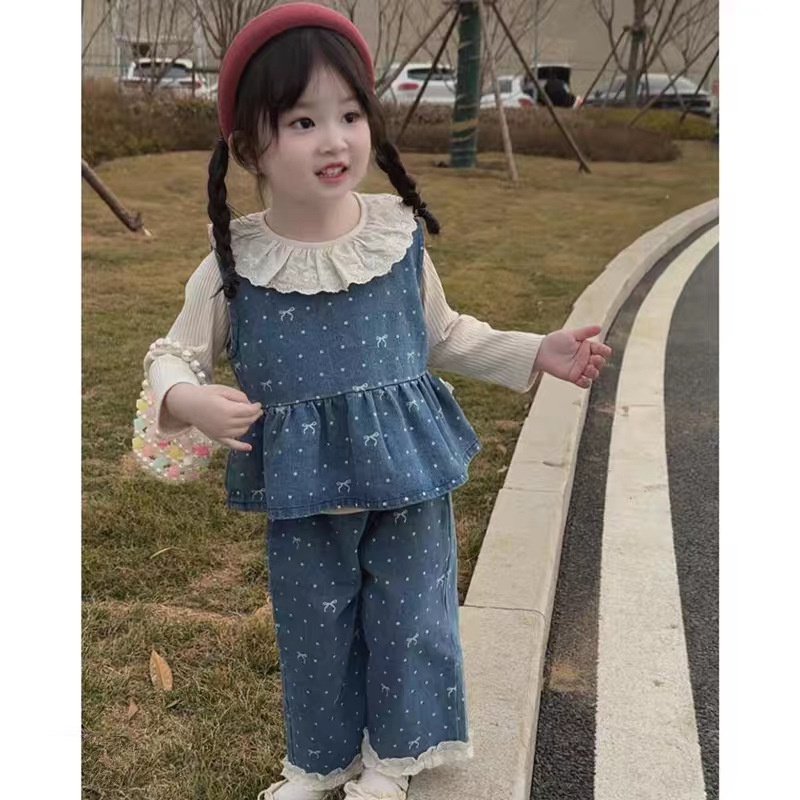 2-piece Baby Girl Printed Denim Pants Set