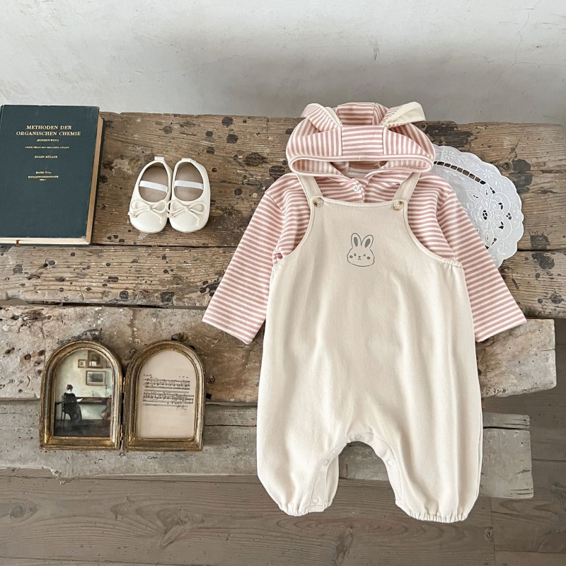 Baby Pink Striped Rabbit Overalls