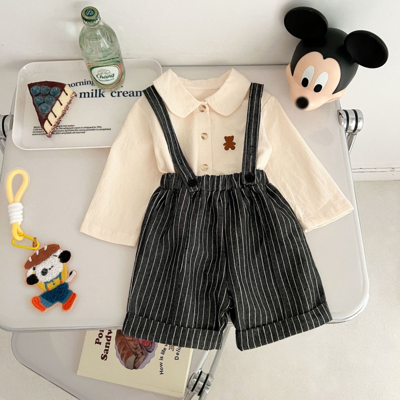 Baby doll collar shirt & workwear overall