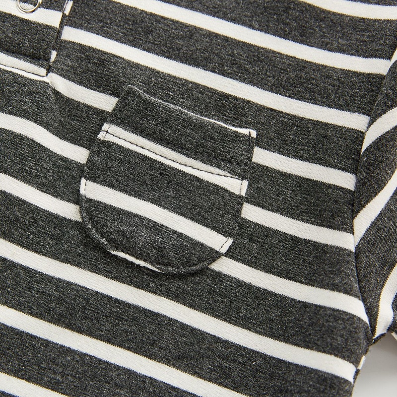 Baby Striped Pocket Stand-Up Collar Romper