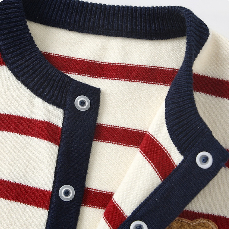 Baby 3D Bear Red Striped Sweater Romper