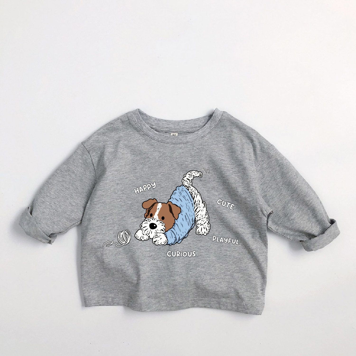 HAPPY CUTE PLAYFUL CURIOUS Kids Dog Long-Sleeve T-shirt