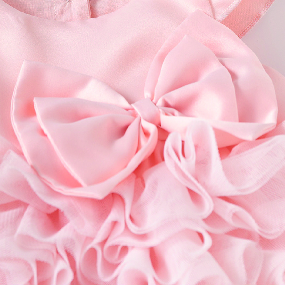 Baby Pink Gauze Bow Tiered Dress