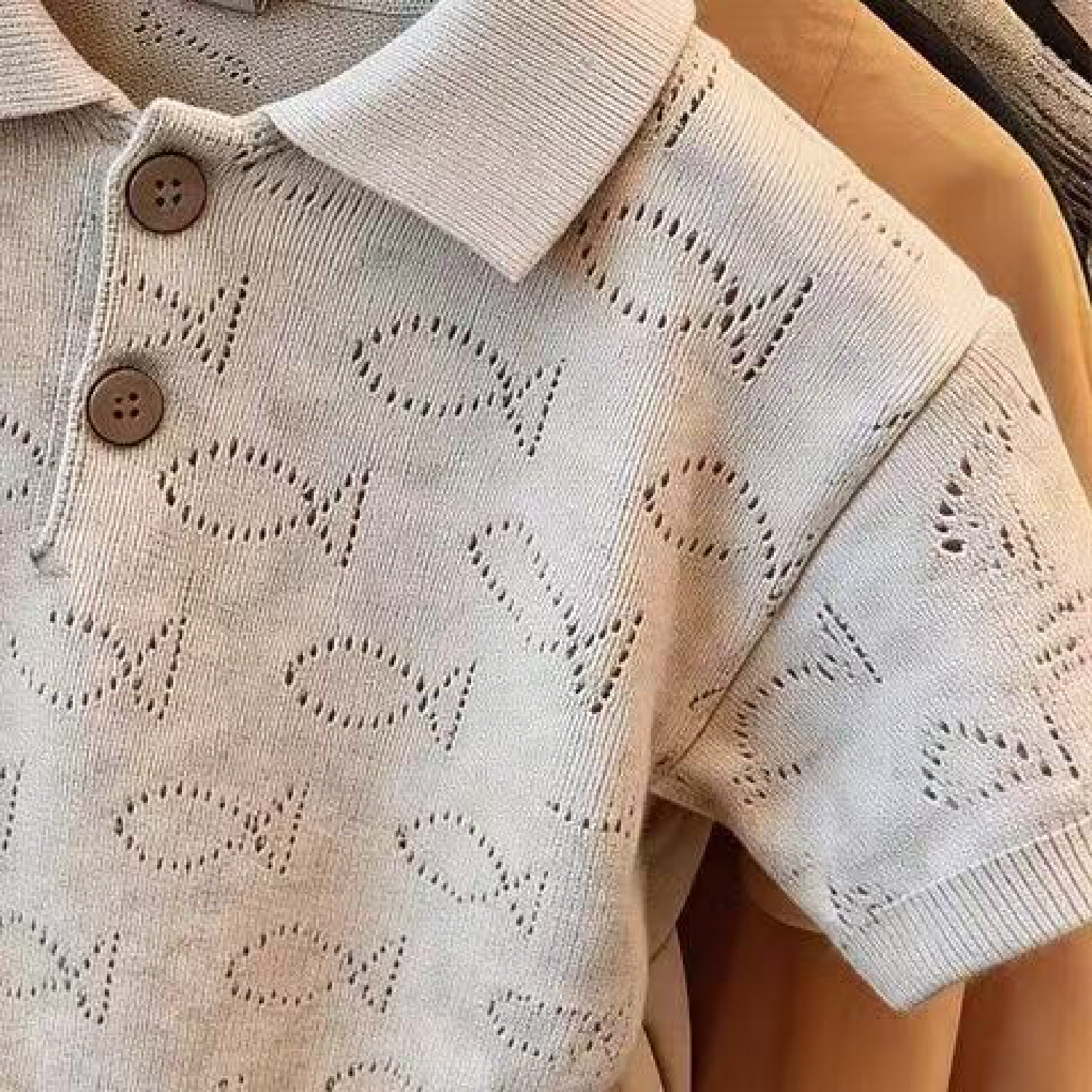 Kids Hollow Fish Knitted polo Lapel Top