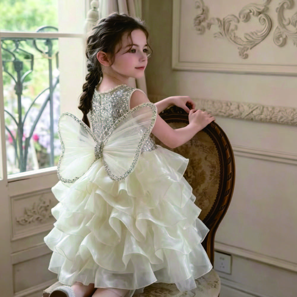 Kids Sequin Tulle Butterfly Wings Dress