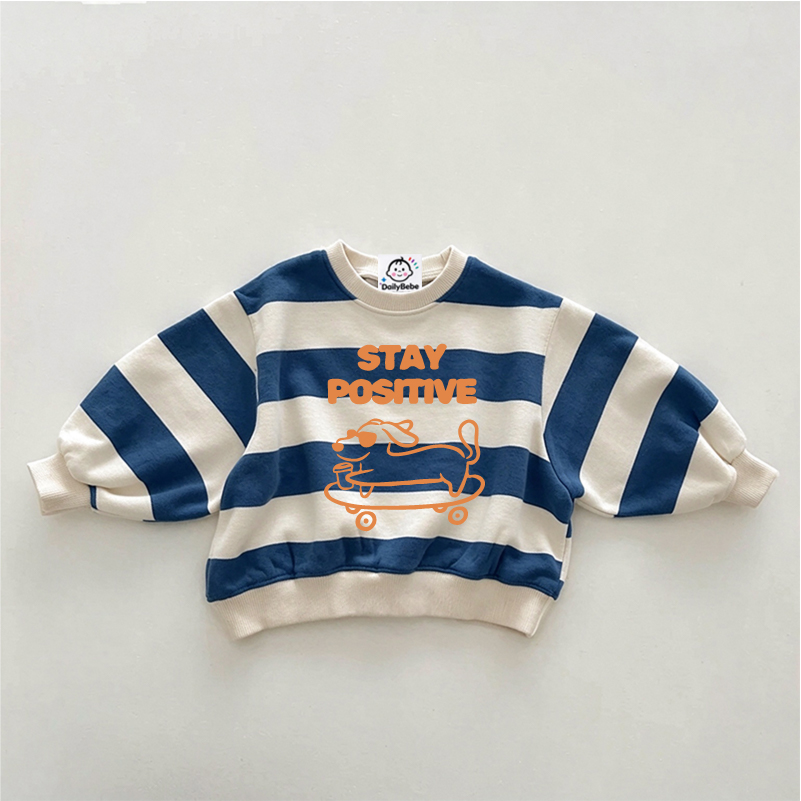 Baby & Kids Stay Positive Puppy Print Stripe Sweatshirt