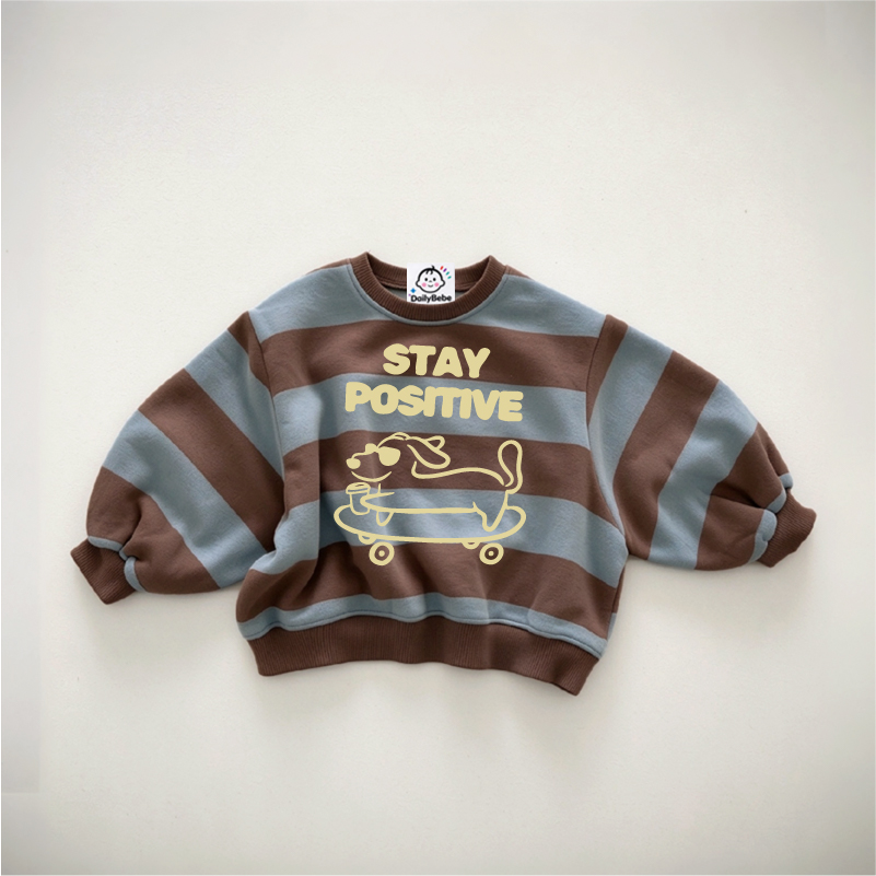 Baby & Kids Stay Positive Puppy Print Stripe Sweatshirt