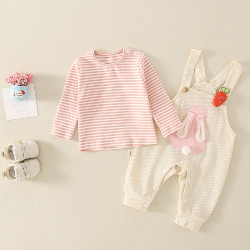 2 Piece Baby Girls Striped Overalls Set