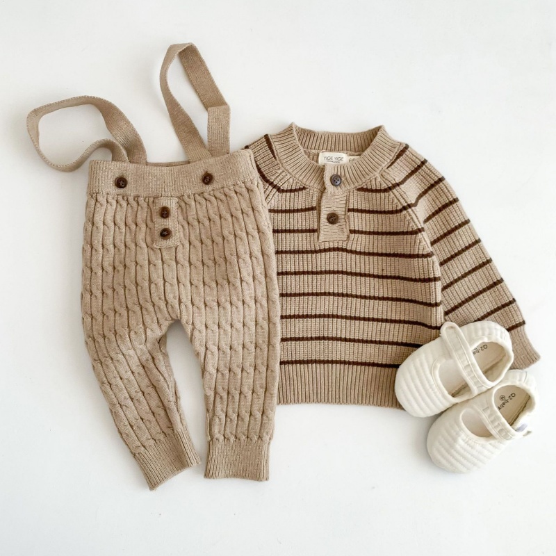 Baby Striped Sweater Overalls Set
