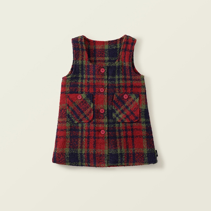 Classic Plaid Toddler Girls Padded Vest Dress