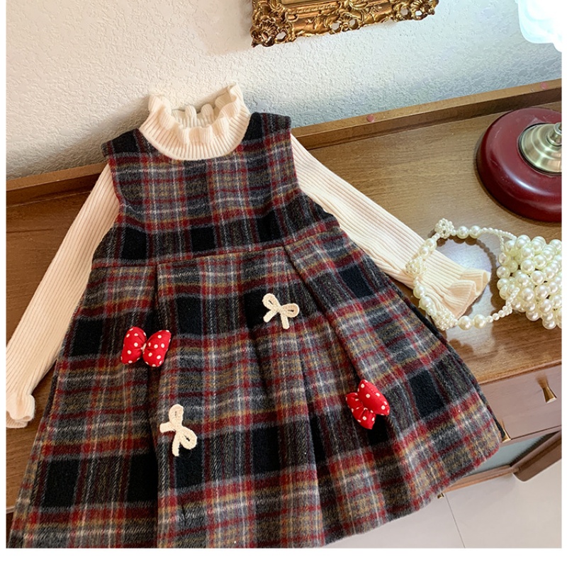 2-Piece Baby Toddler Girls Warm Sweater & Plaid Tank Dress Set