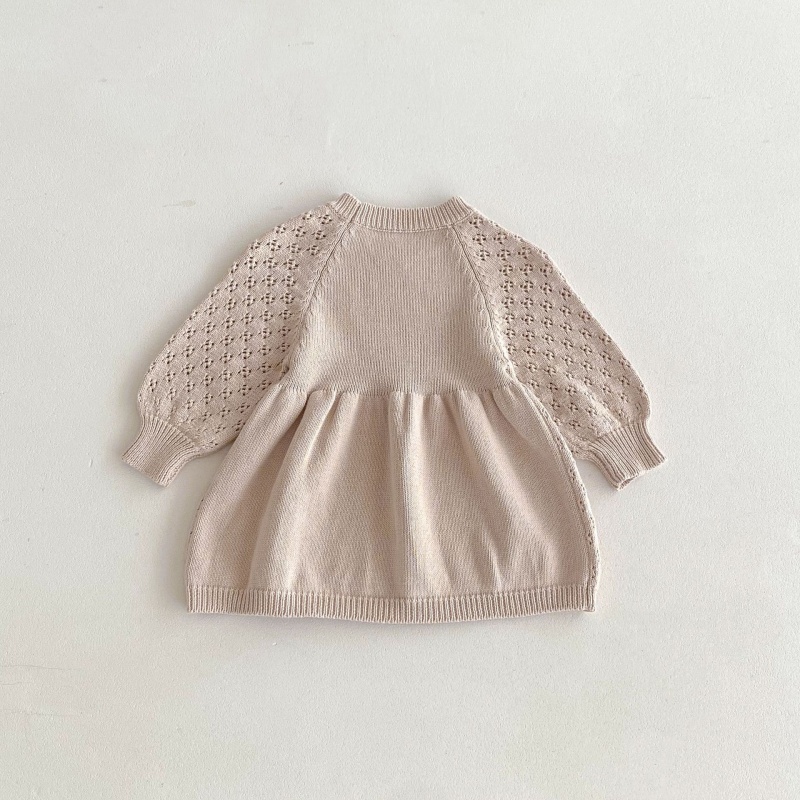 Baby Toddler Girls Lace-Up Bubble Sleeve Knit Dress