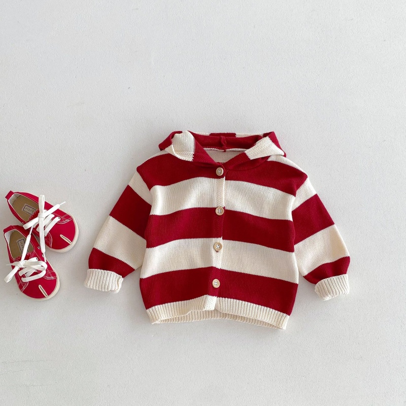 Baby & Toddler Red Striped Hooded Cardigan Sweater