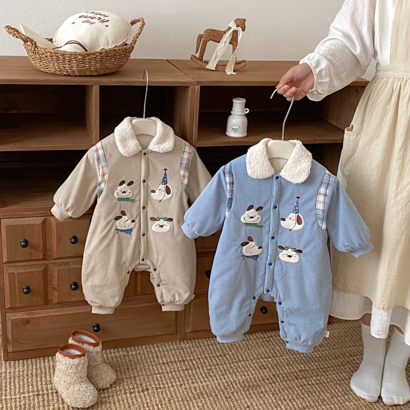 Baby Dog Print Fleece-Lined Romper