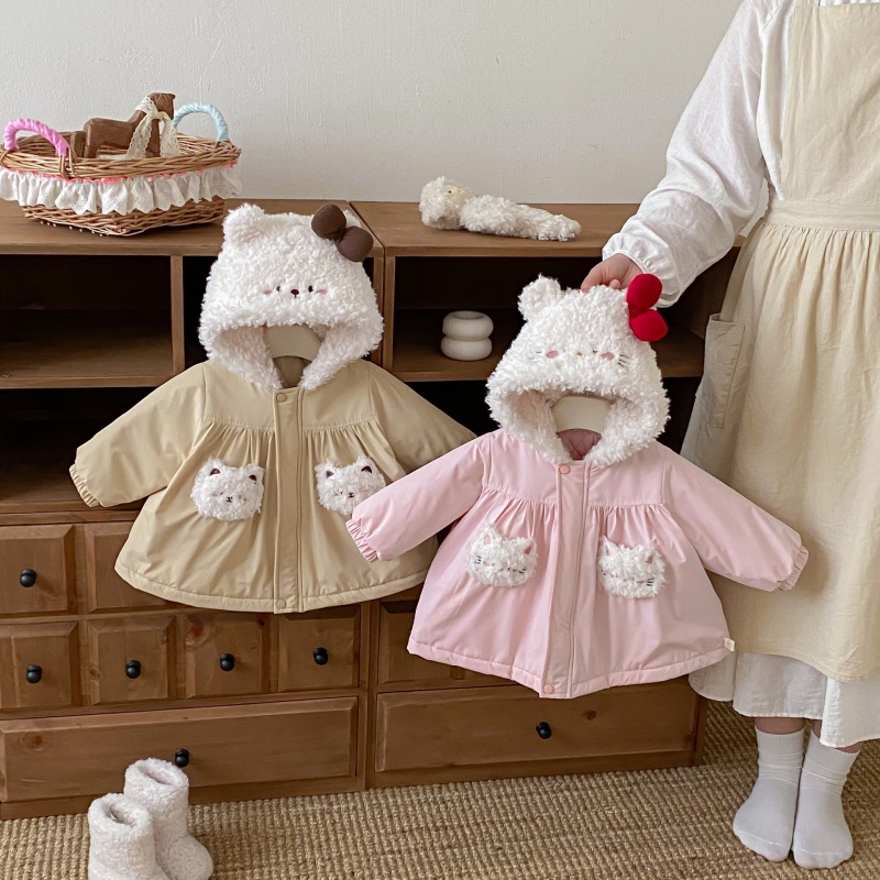 Baby Kids' Girl Fuzzy Cat Outerwear