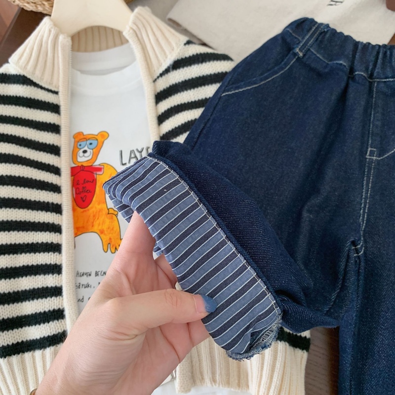 Kids Striped Patchwork Denim Pants