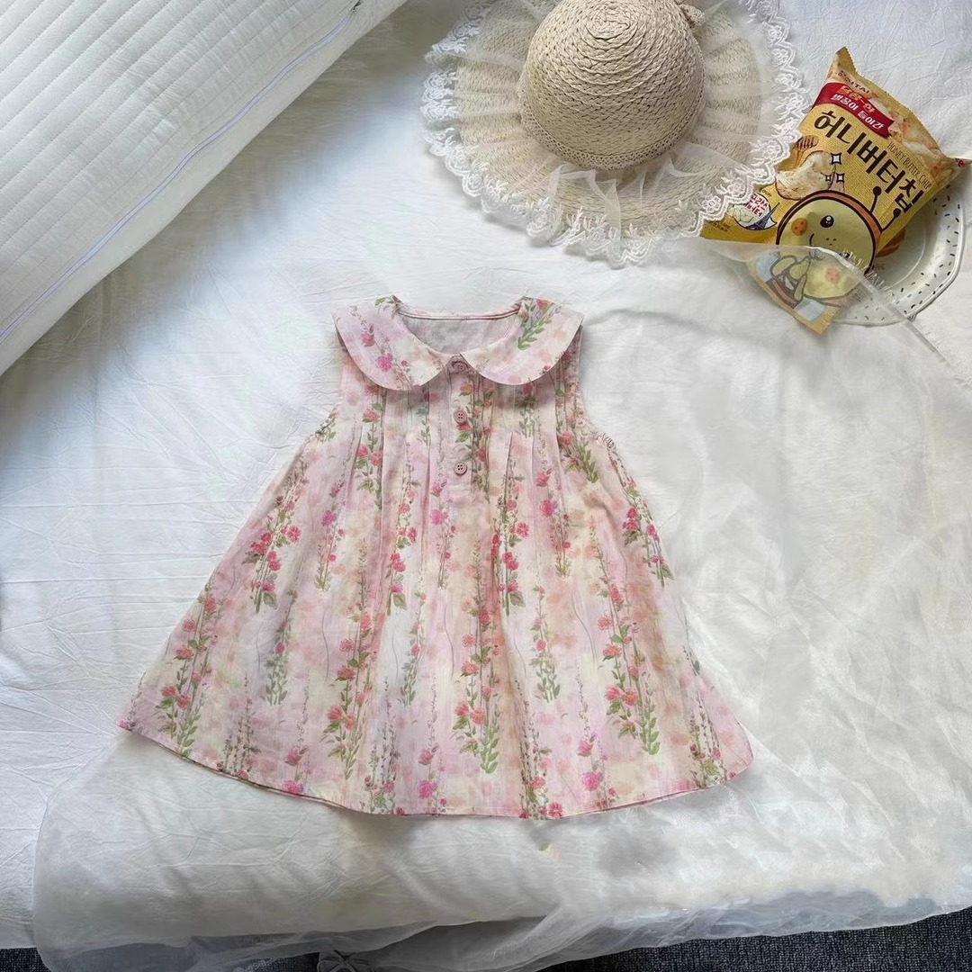 Toddler Girl Bow/Flower Baby Collar Sleeveless Dress