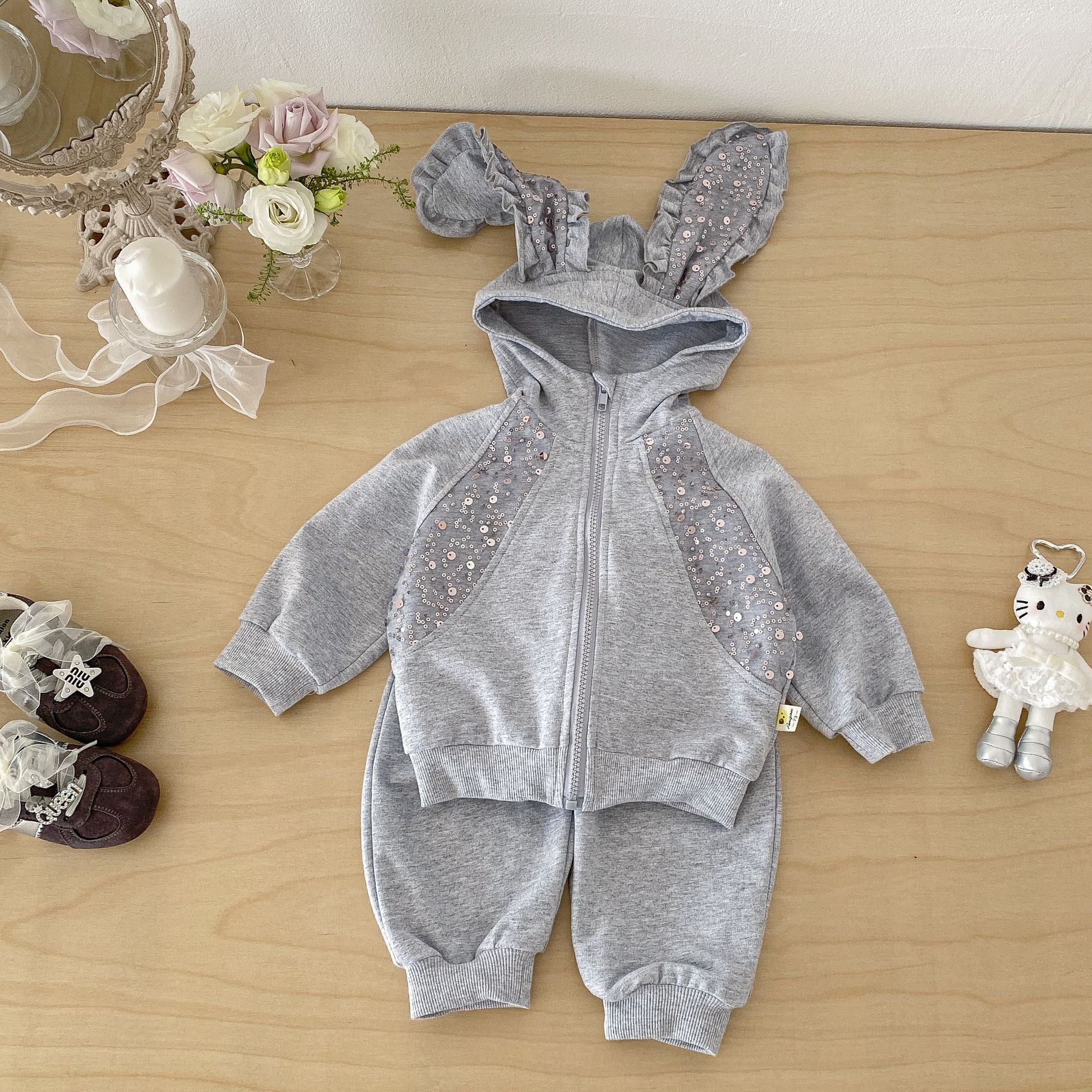 Baby Toddler Girl Rabbit Hooded 2-Piece  Sets