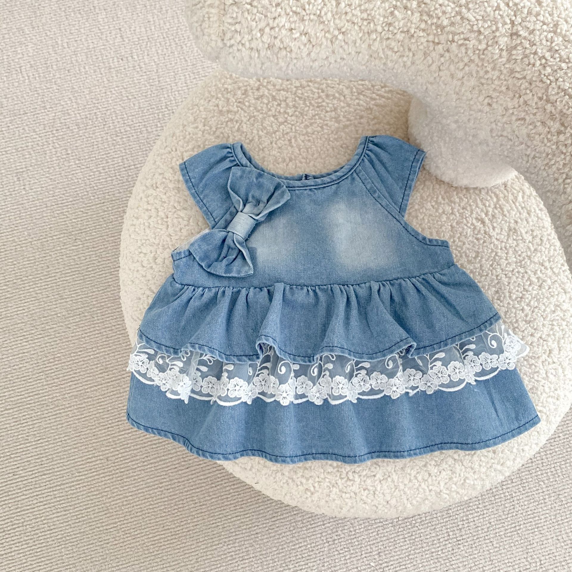 Baby Bow Tie Denim Dress and Shorts Set