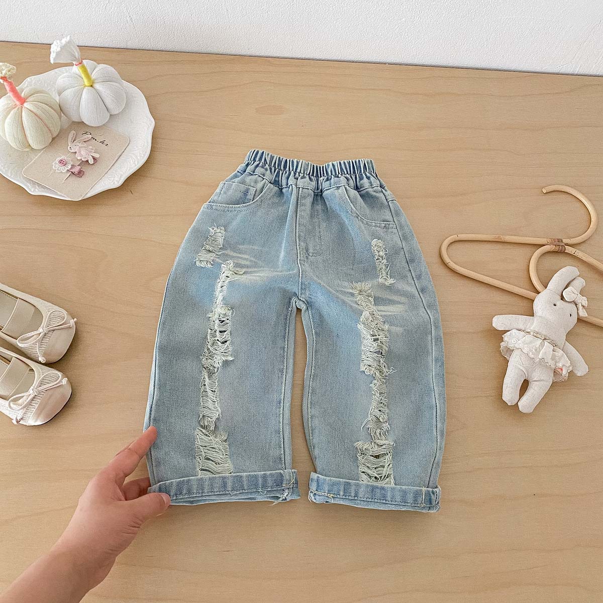 Kids Large Pocket Workwear Hole Jeans