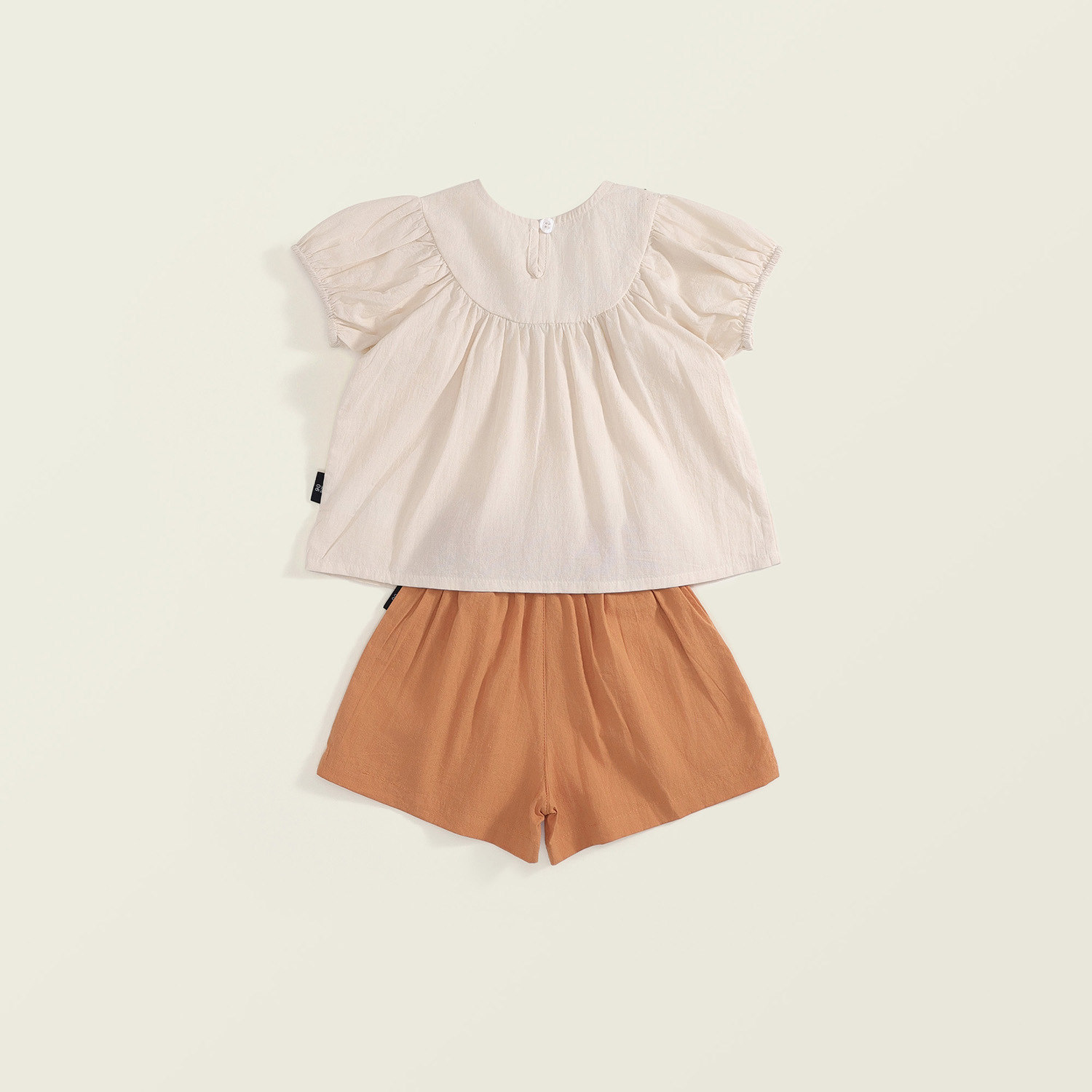 Kids Embroidered floral puff sleeves Top and Brown Shorts Set