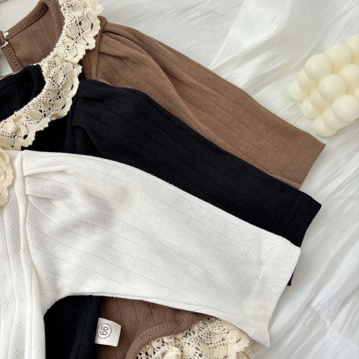 Baby Cut-Out Lace Round Neck Stripe Onesie